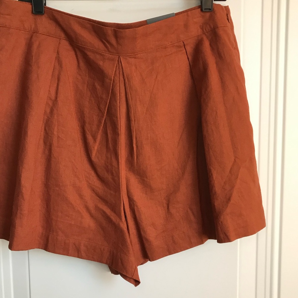 Worthington New Women’s 14 Santiago Rust Orange High Rise Linen Pleat Shorts NWT - Picture 7 of 13